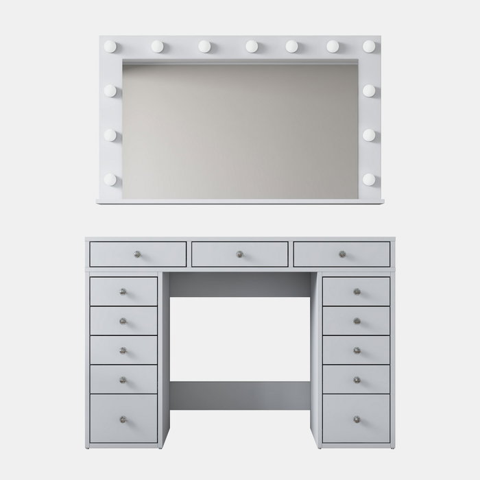 Hanah Home BJ196 - 5170 Mesa de Maquillaje Blanca con Espejo y 13 Focos